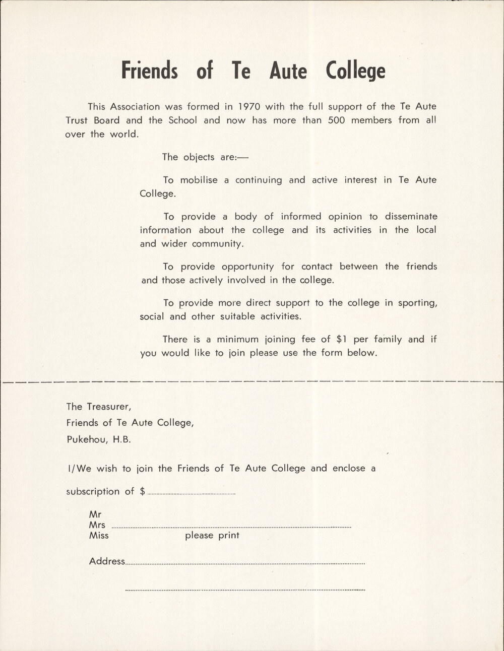 Friends of Te Aute College Form