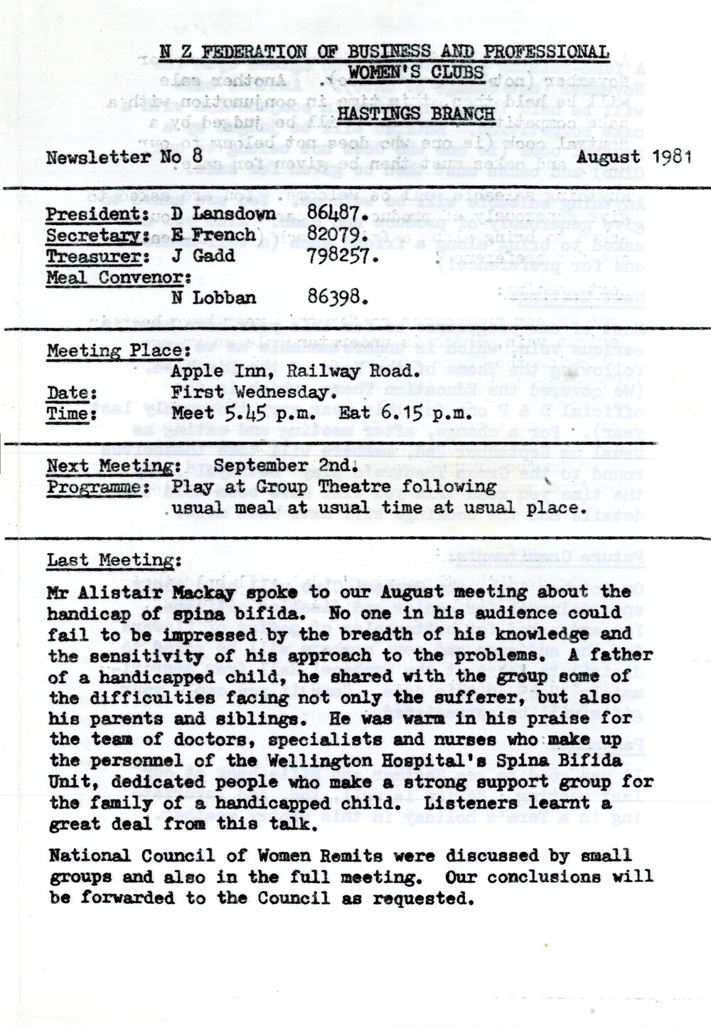 Newsletter August 1981