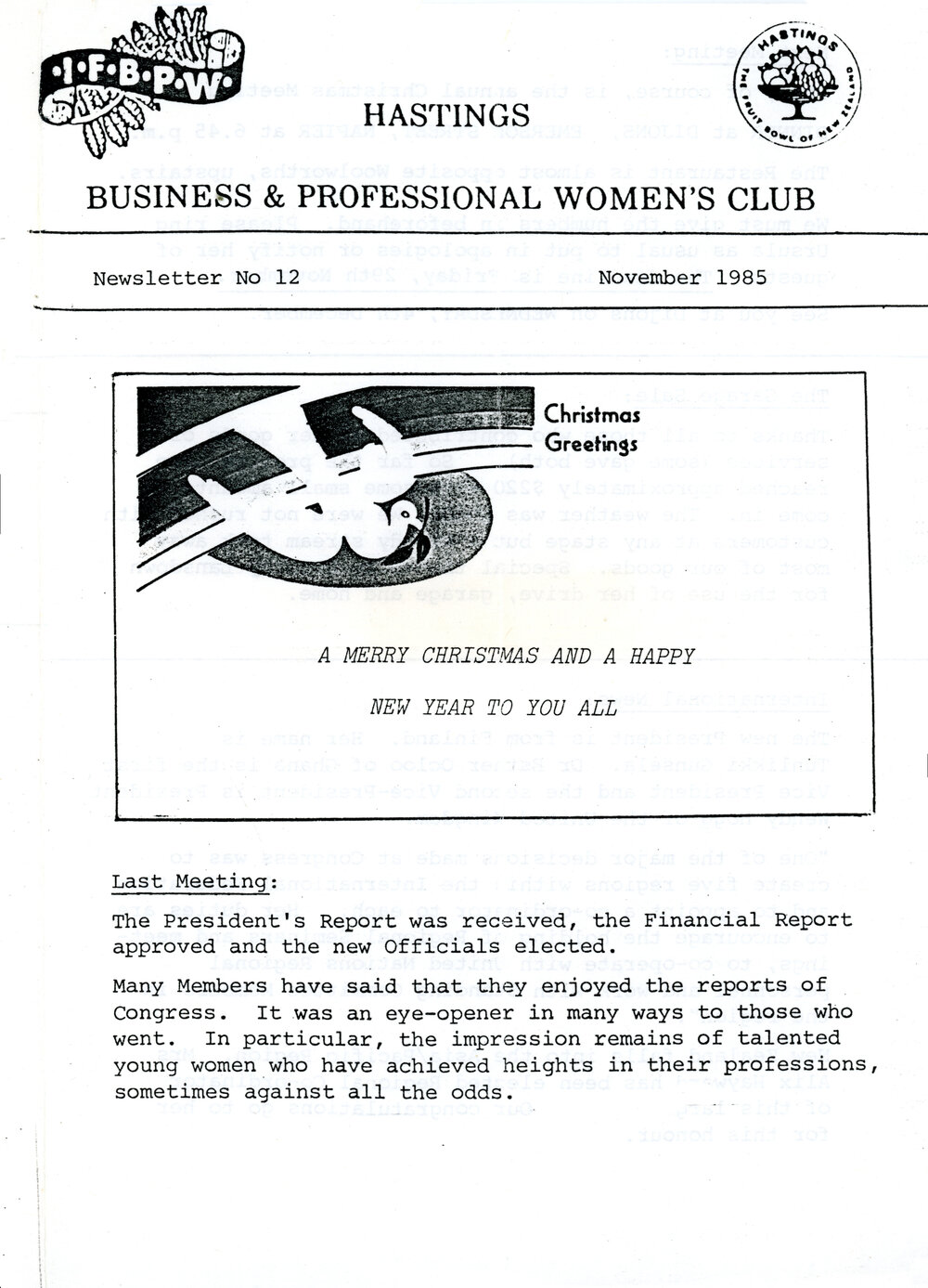 Newsletter November 1985