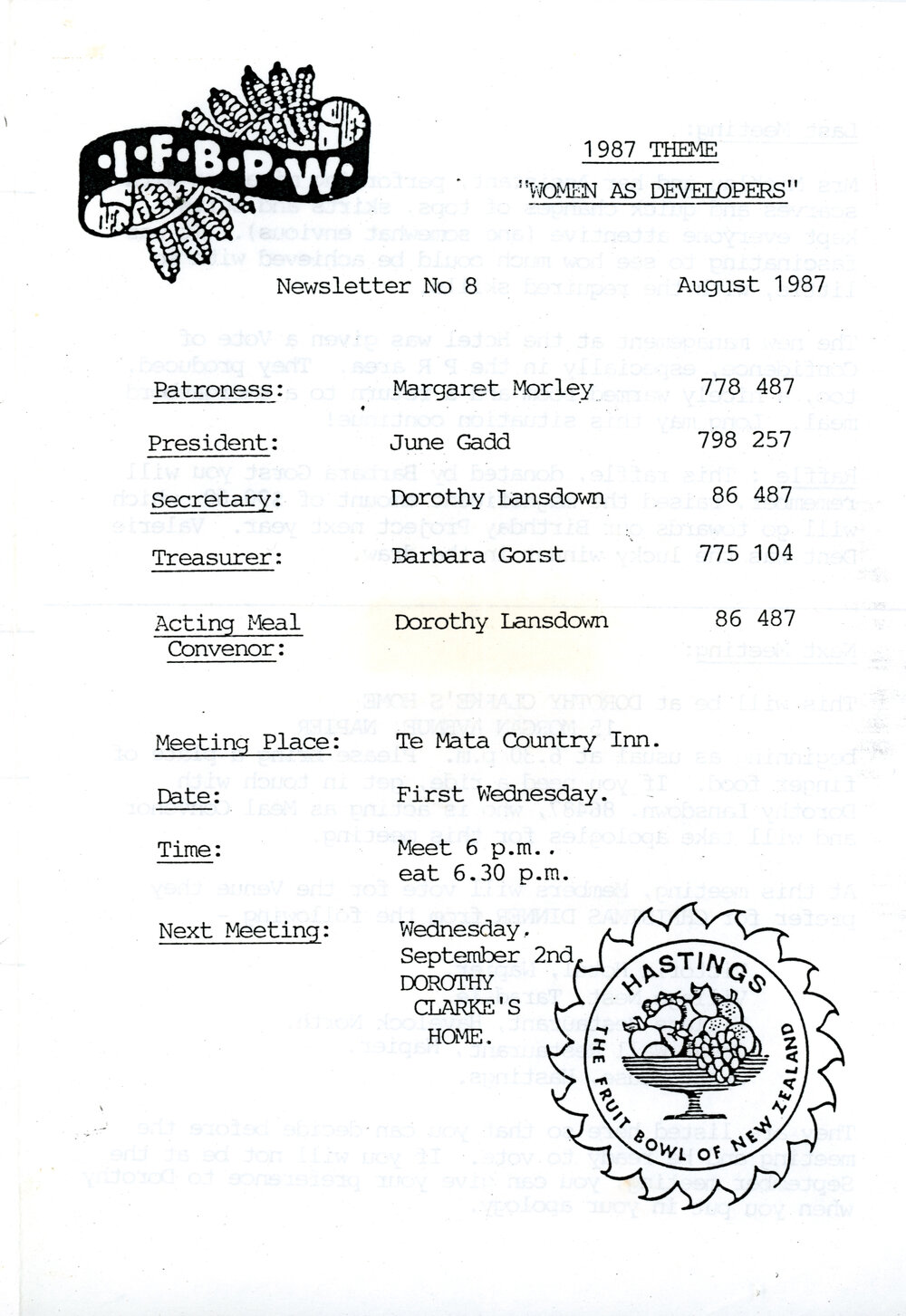 Newsletter August 1987