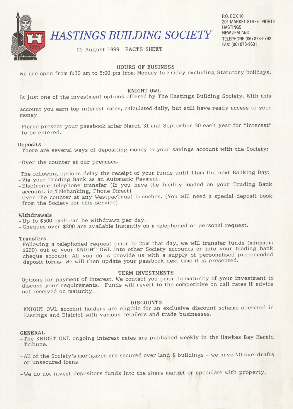 Hastings Building Society Facts Sheet
