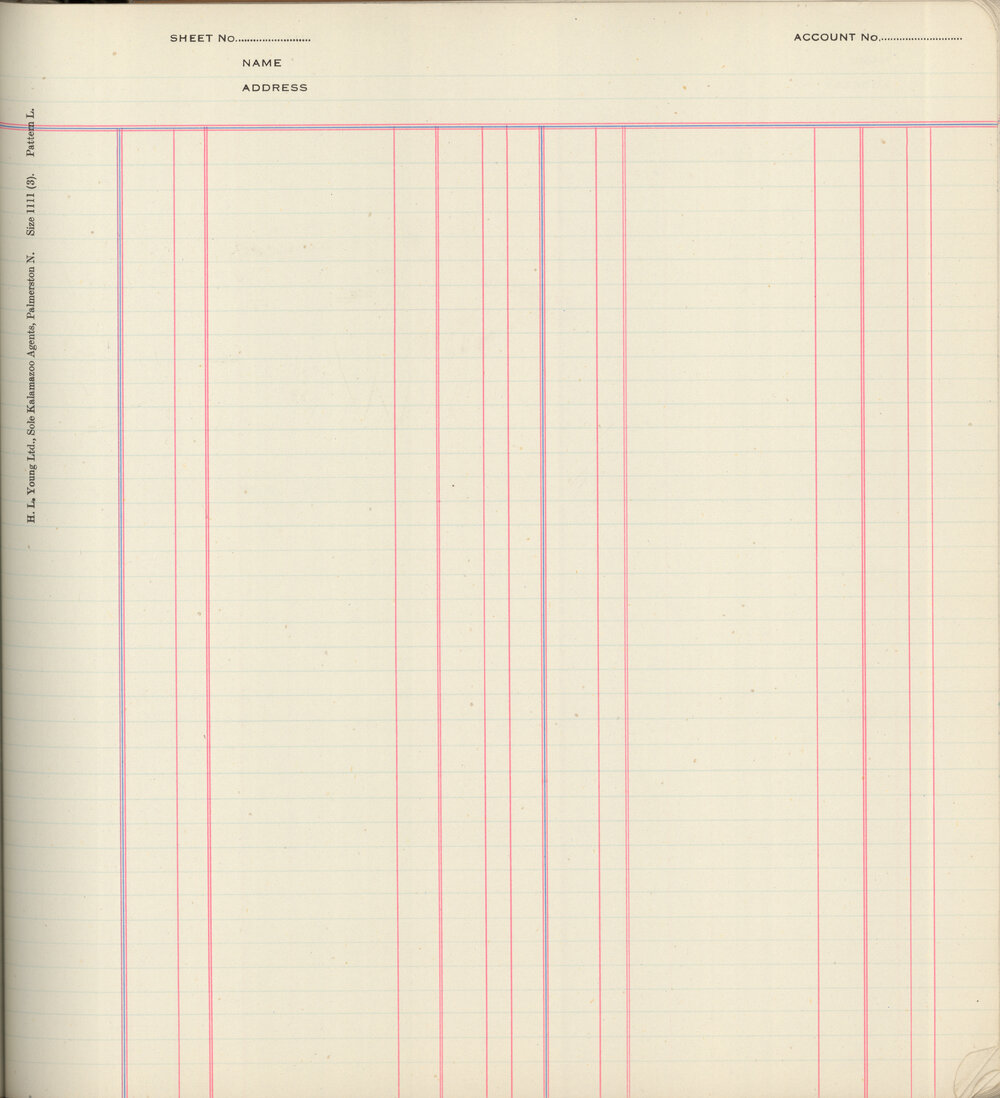 H. L. Young Blank Ledger Page