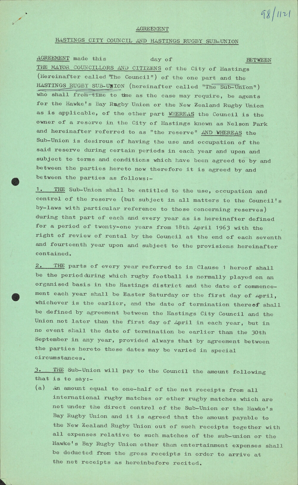 HCC and Hastings Rugby Agreement