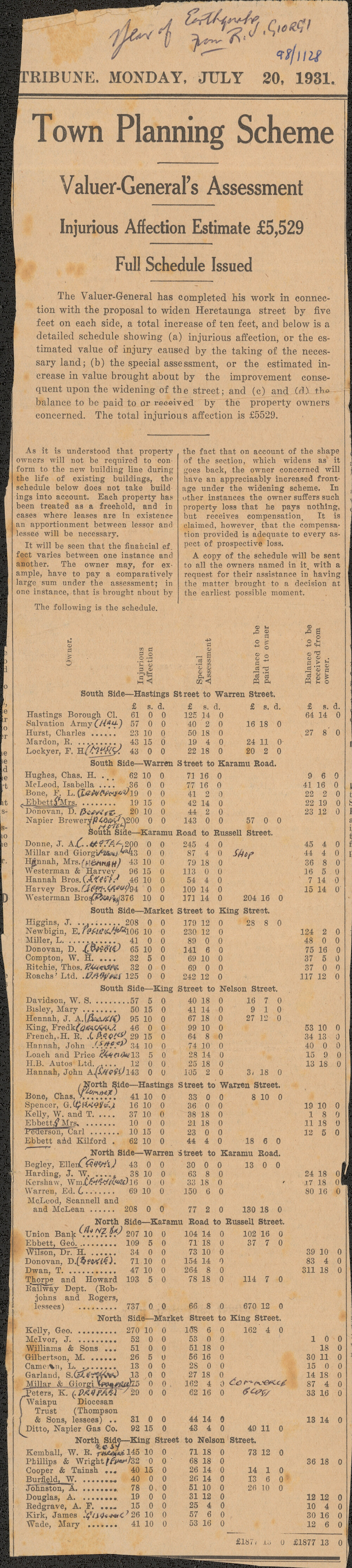 Newspaper Article: Town Planning