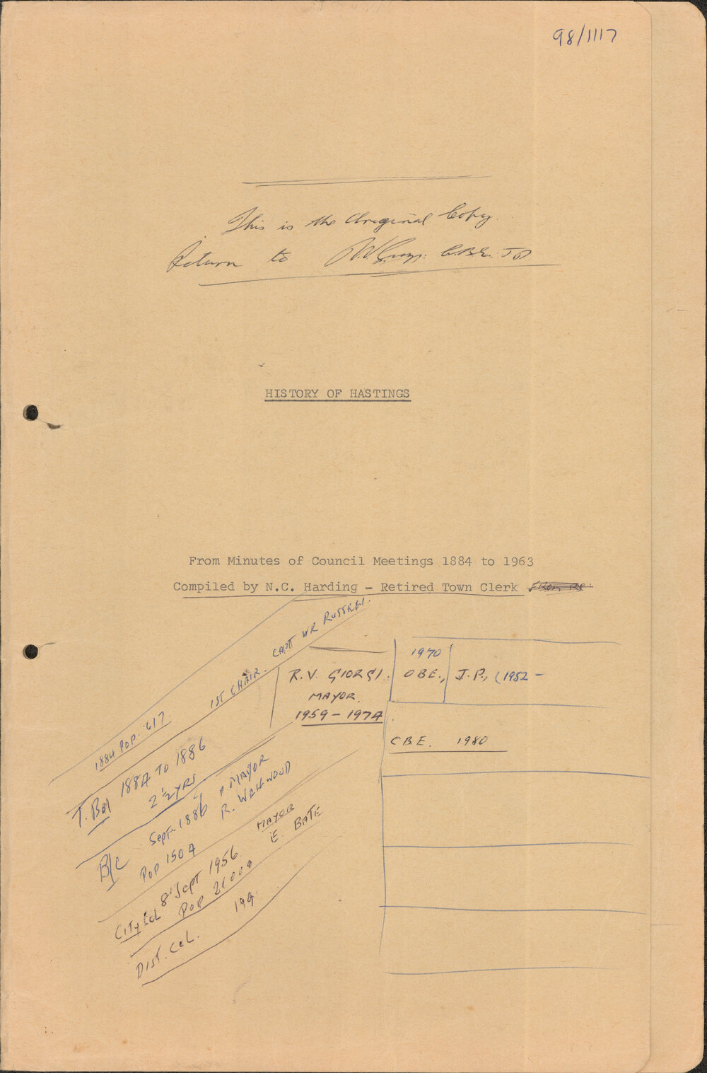 History of Hastings From Council Minutes