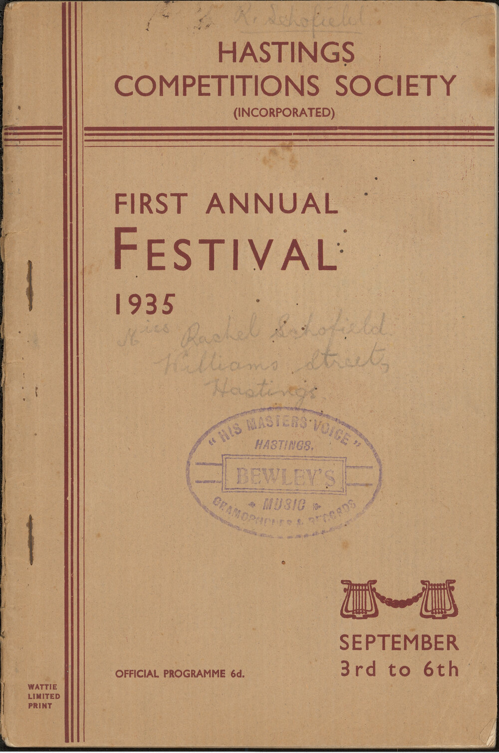 Hastings Competitions Society First Annual Festival 1935