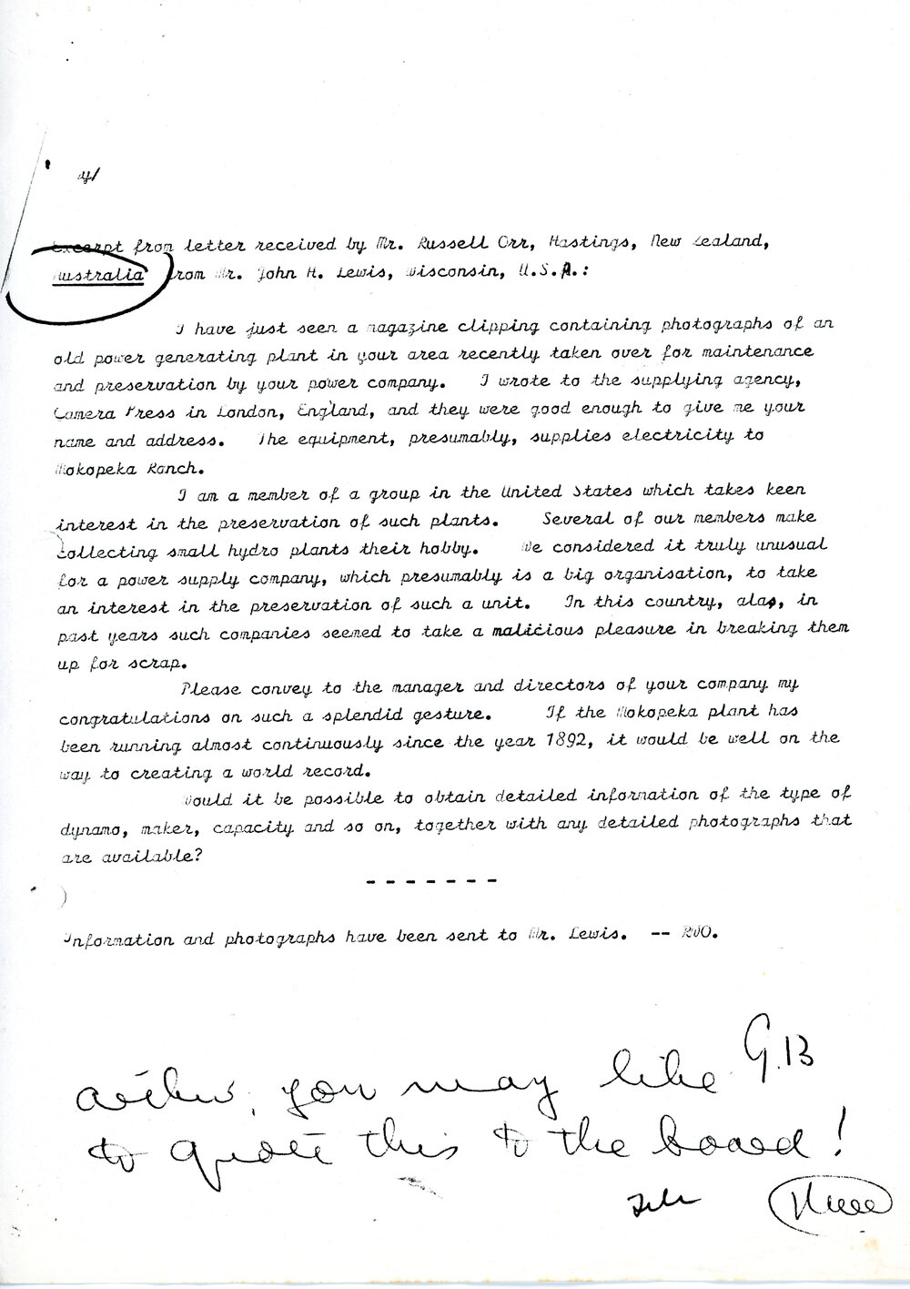 Letter to Russell Orr