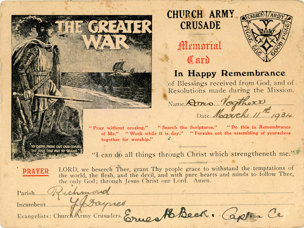 Church Army Crusade Memorial Card