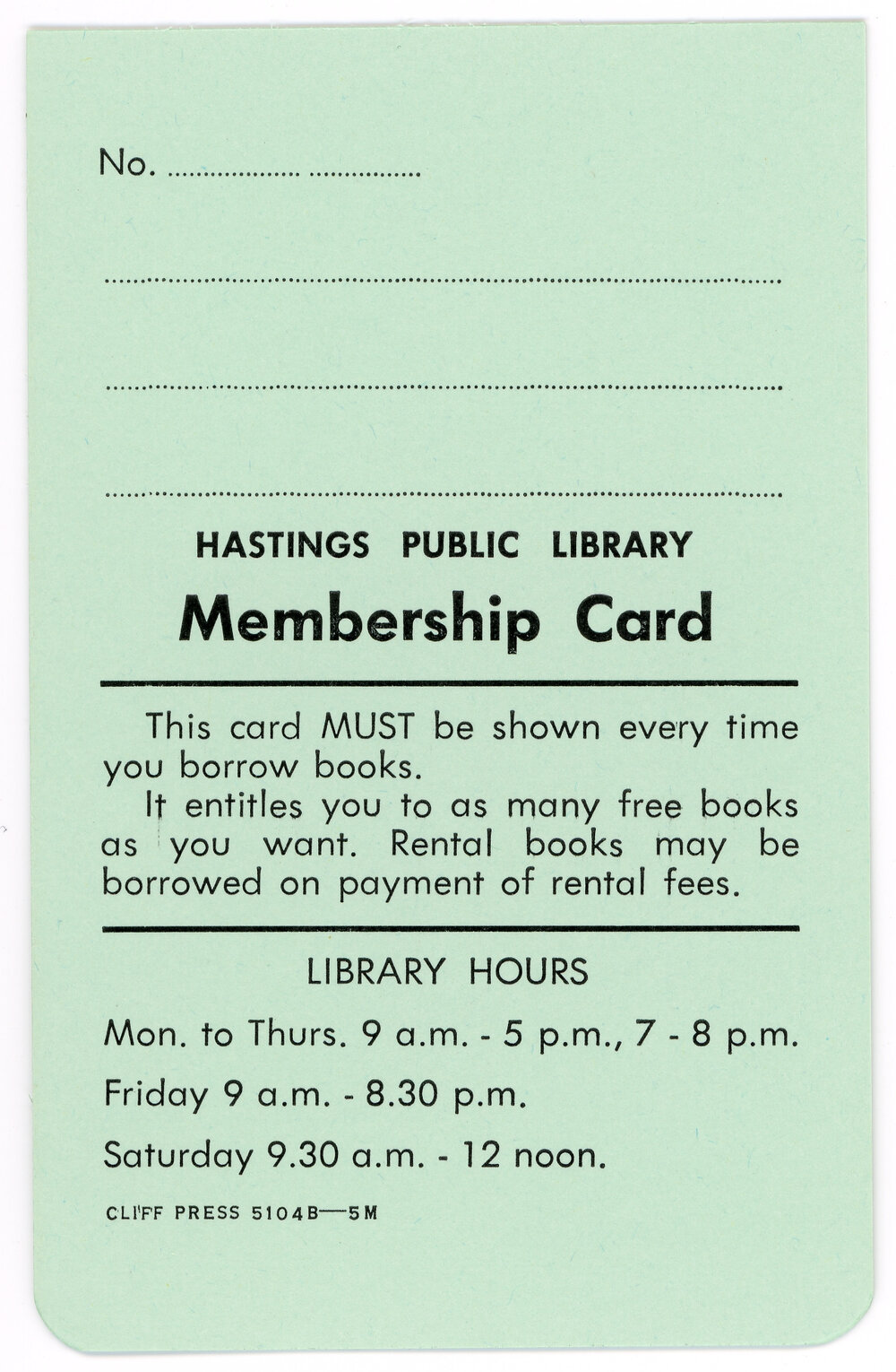Hastings Library Membership Card