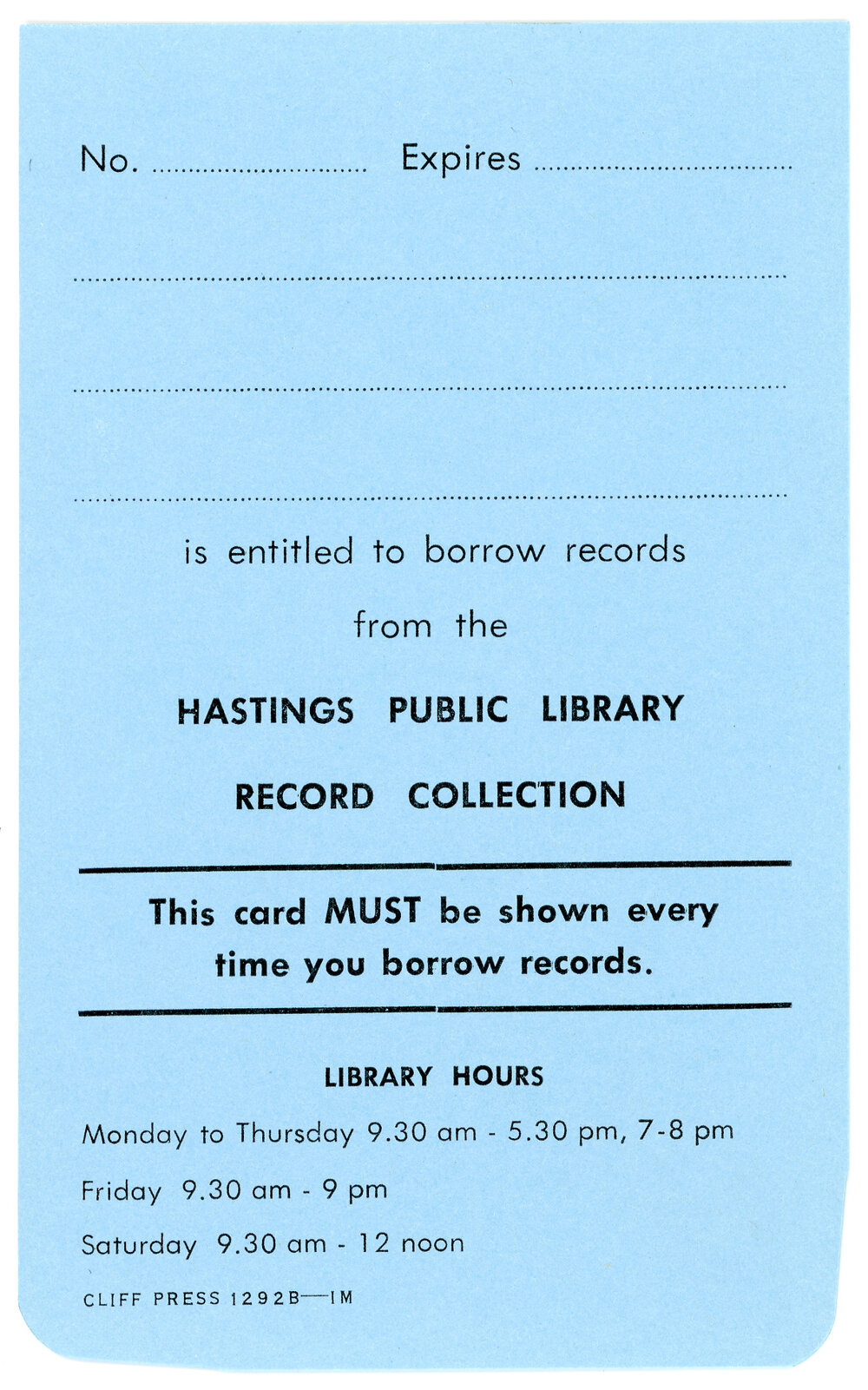Record Collection Library Card