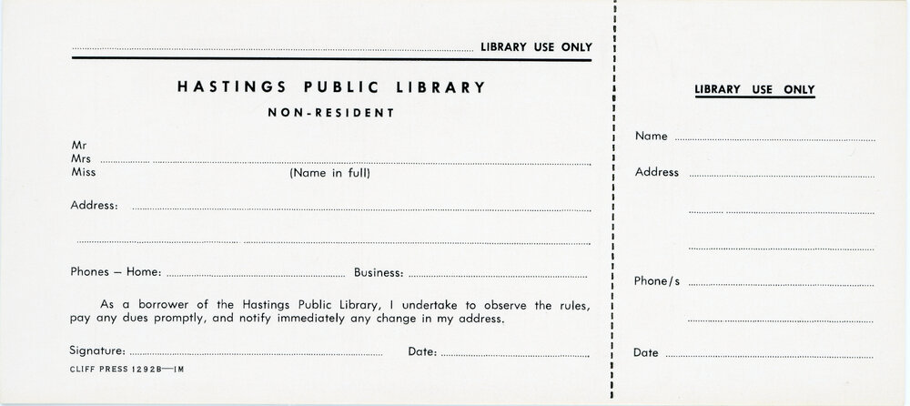 Library Membership Form - Young Adult