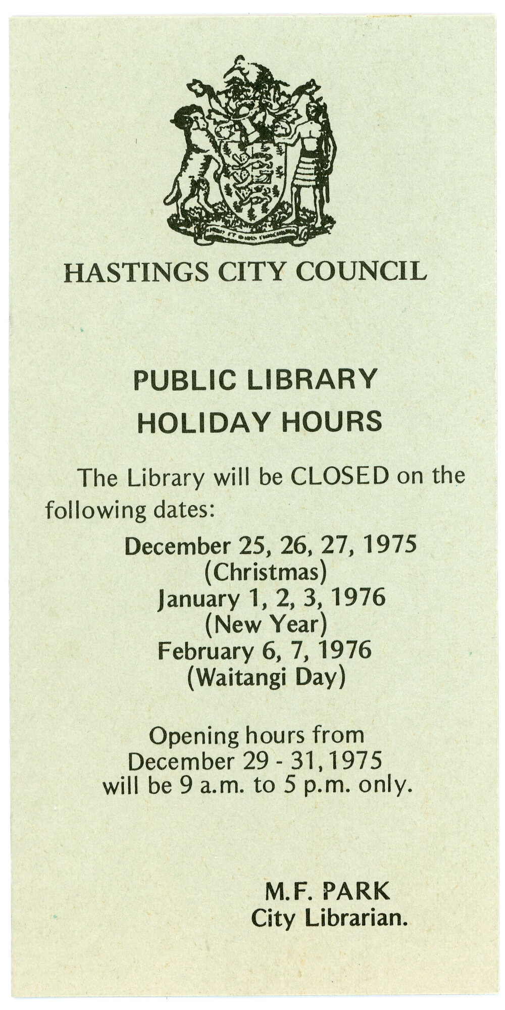 Public Library Holiday Hours