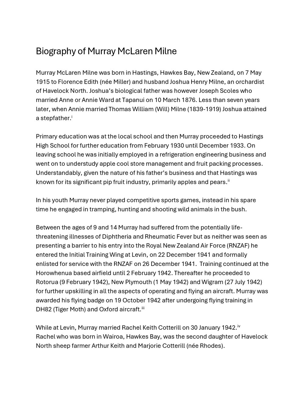 Biography of Murray McLaren Milne