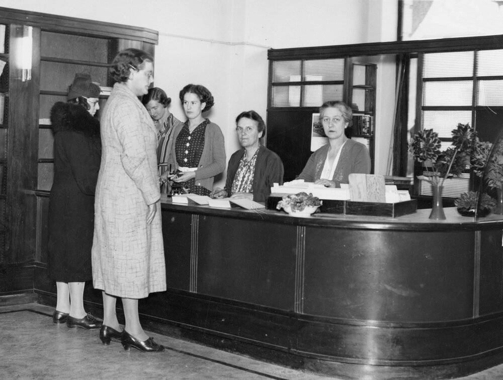 Library Staff at Desk 1938