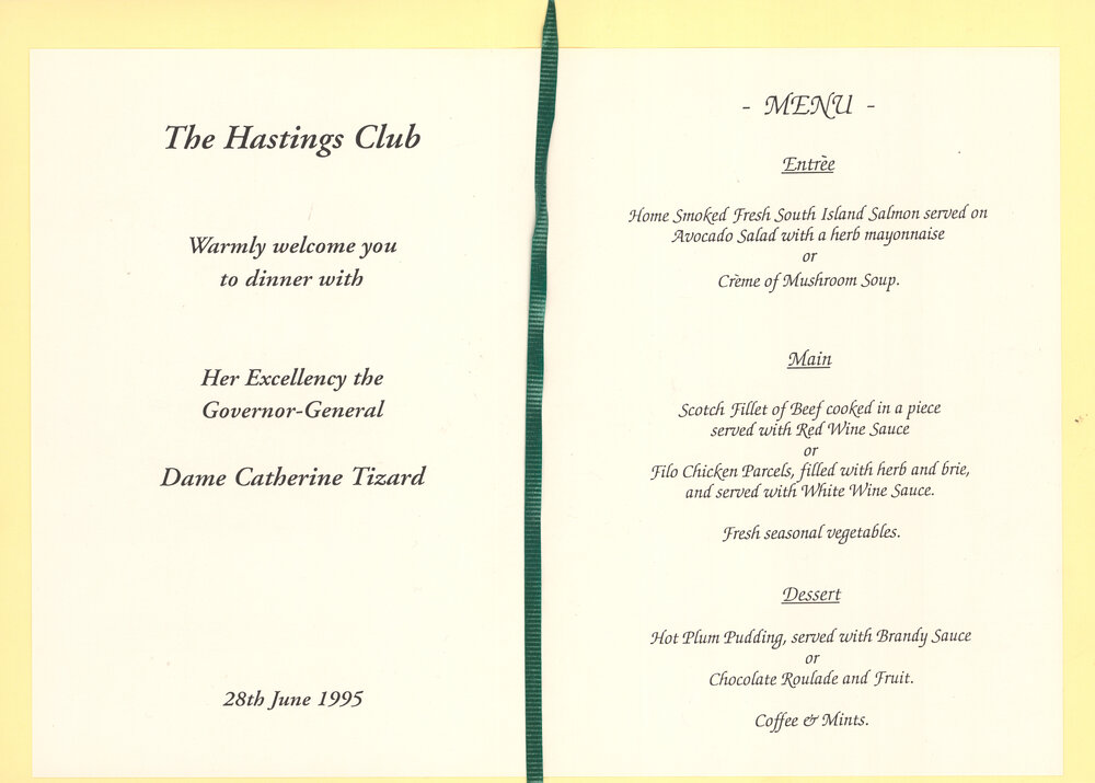 Hastings Club Dinner Menu