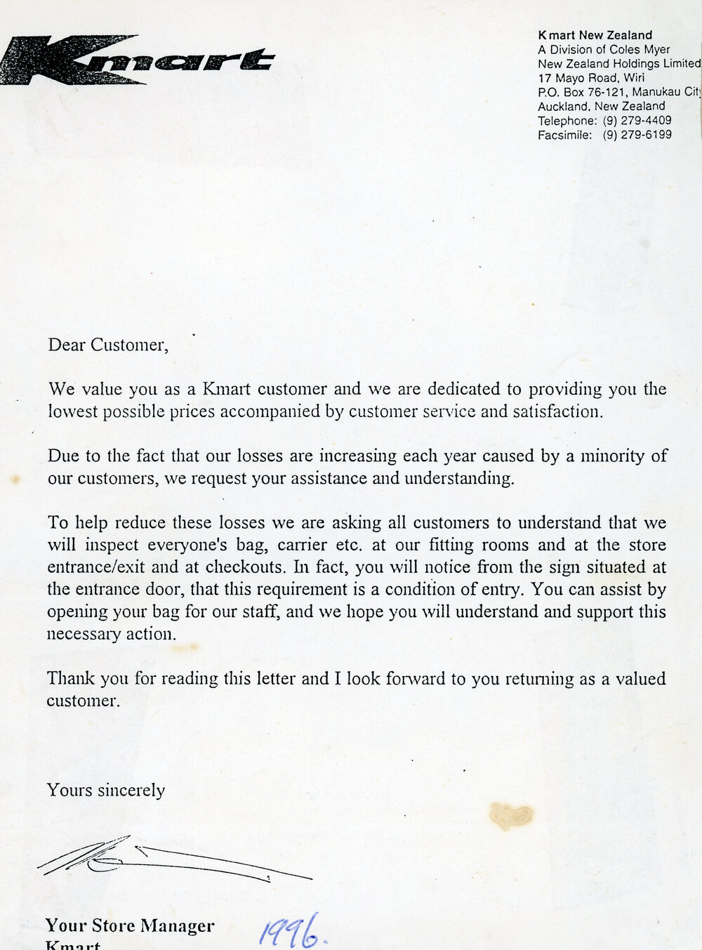 Letter to Kmart Customers