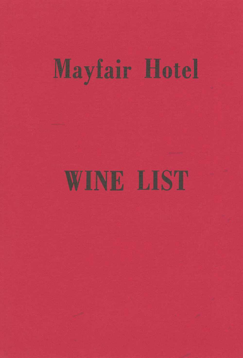 Mayfair Hotel Wine List Cover