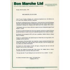 Bon Marche Ltd to Close