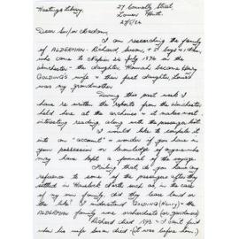 Letter to Hastings Library from Shirley Wakelin