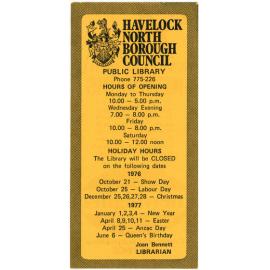 Havelock North Public Library Bookmark
