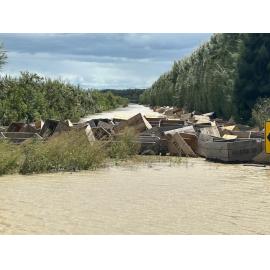 Bins in Flooded Pakowhai Orchard