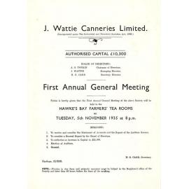 J. Wattie Canneries First Annual General Meeting