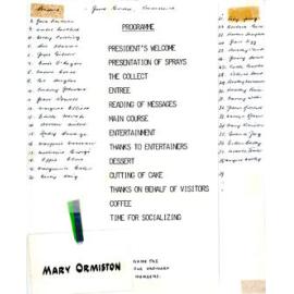 21st Birthday Dinner Programme