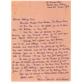 Letter to Hastings Club