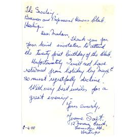 RSVP Letter to Hastings Club