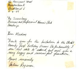 RSVP Letter to Hastings Club
