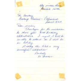 RSVP Letter to Hastings Club