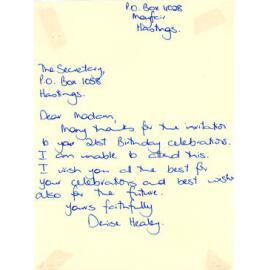 RSVP Letter to Hastings Club