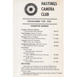 Hastings Camera Club Programme 1978