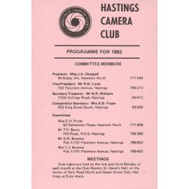 Hastings Camera Club Programme 1982