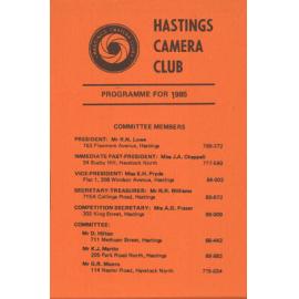 Hastings Camera Club Programme 1985