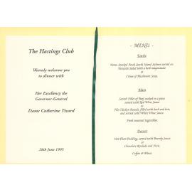 Hastings Club Dinner Menu