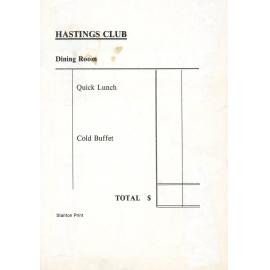 Hastings Club Dining Room Receipt