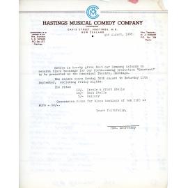 Hastings Musical Comedy Company Letter