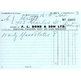 Receipts and Statement F L Bone