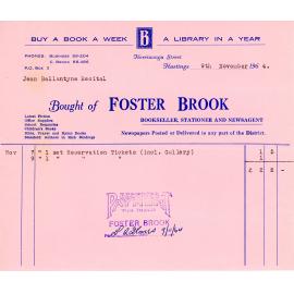 Foster Brook Receipt for Ballantyne Recital