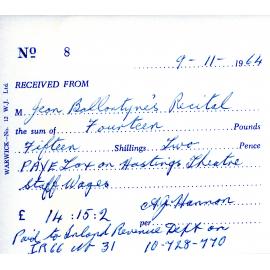 Receipt for PAYE on Theatre Staff Wages