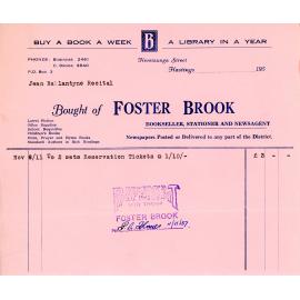 Foster Brook Receipt for Ballantyne Recital