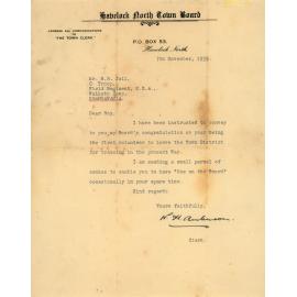 Letter from Havelock North Town Board to Mr. Harold Roy Joll, 7 November, 1939.