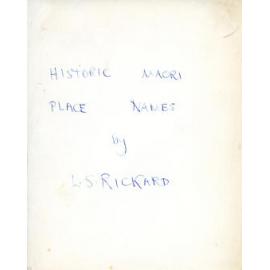 Historic Maori Place Names by L.S. Rickard
