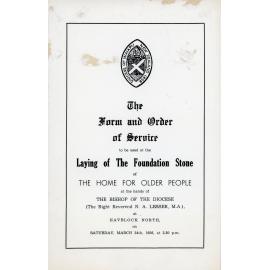Order of Service for Laying of the Waiapu Foundation Stone 
