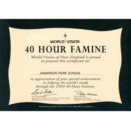 World Vision 40 Hour Famine Certificate 
