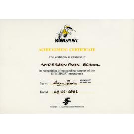 KiwiSport Achievement Certificate 