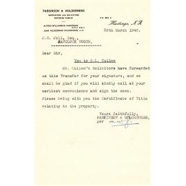 Letter from Parkinson and Holderness to J. H. Joll Regarding Property Transfer with E. L. Cullen