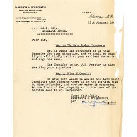 Letter from Parkinson and Holderness to J. H. Joll Regarding Land Transfers and Sales