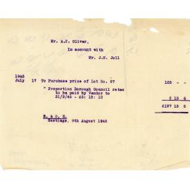 Land Purchase Account Between A. P. Oliver and J. H. Joll